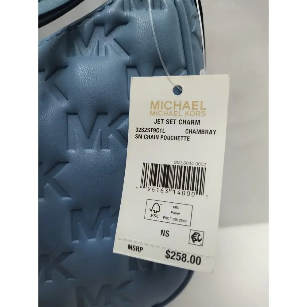 Michael Kors Jet Set Charm Blue Leather Zipper Closure Hobo Shoulder Bag - NWT